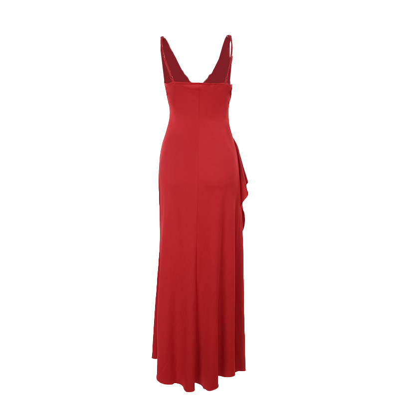 Frilled Bodycon Plunging Step Skirt Dress