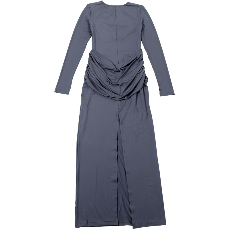 Stretch High-Waist Gathered Full Sleeve Dress