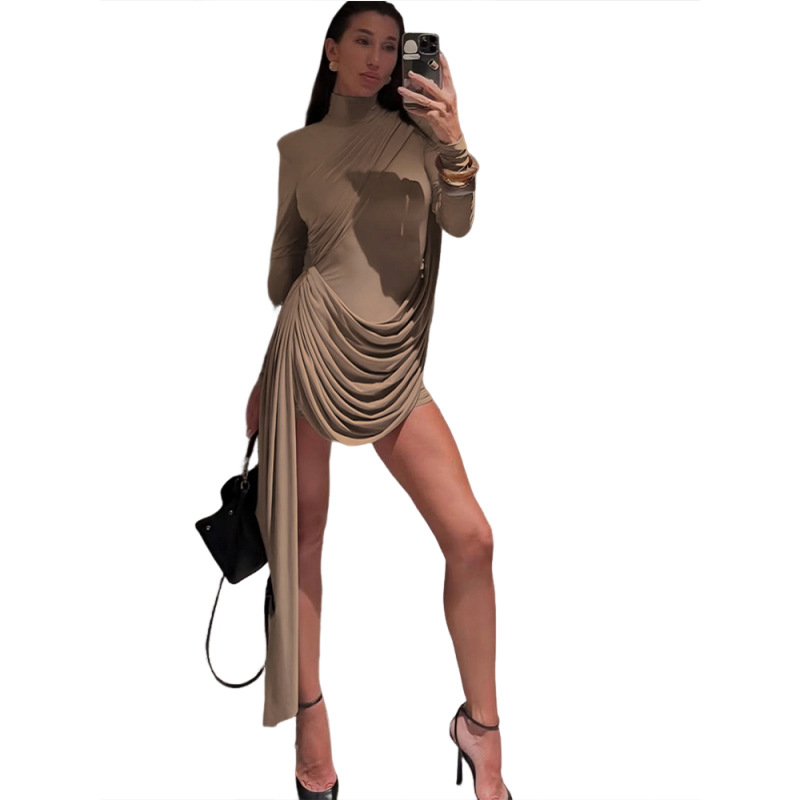 Open Back High Waist Full Sleeve Gathered Dress