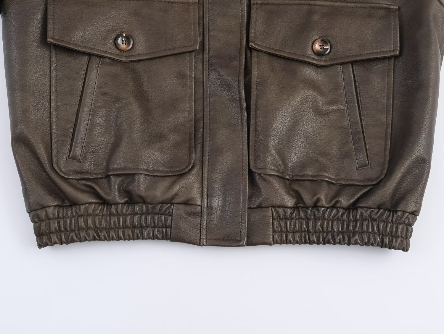 Anti suede effect detachable collar jacket