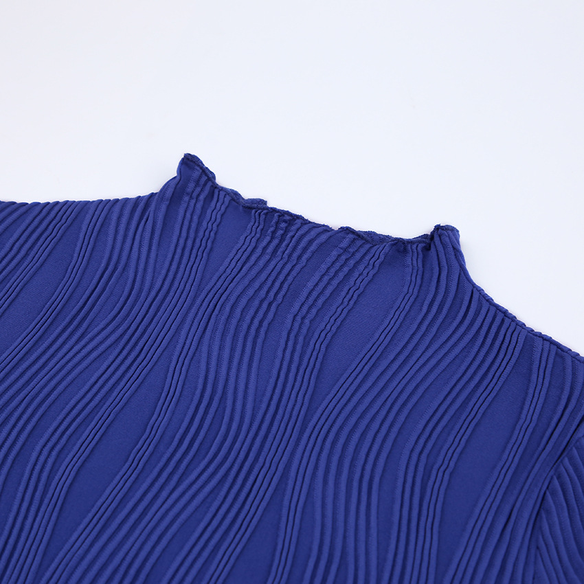 Ladies Navy Turtleneck Fitted Jersey Knit Pullover