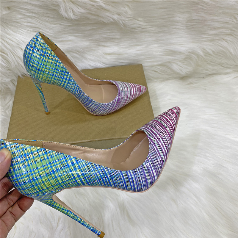 Colored patent leather high heels, thin heeled pointed toe, shallow mouthed soft leather women's shoes