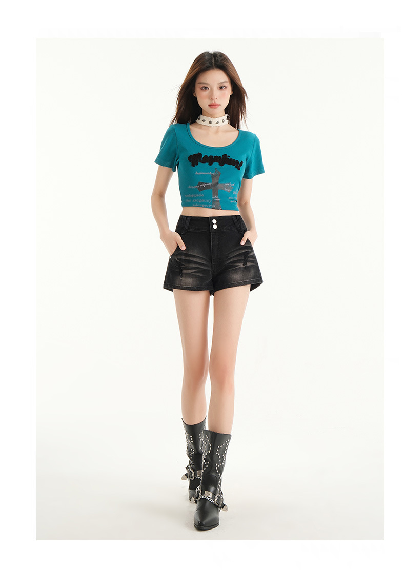 High-Waisted Distressed Denim Shorts for Women Arrival Elastic Outerwear Slimming A-Line Mini Skirt Hot Pants