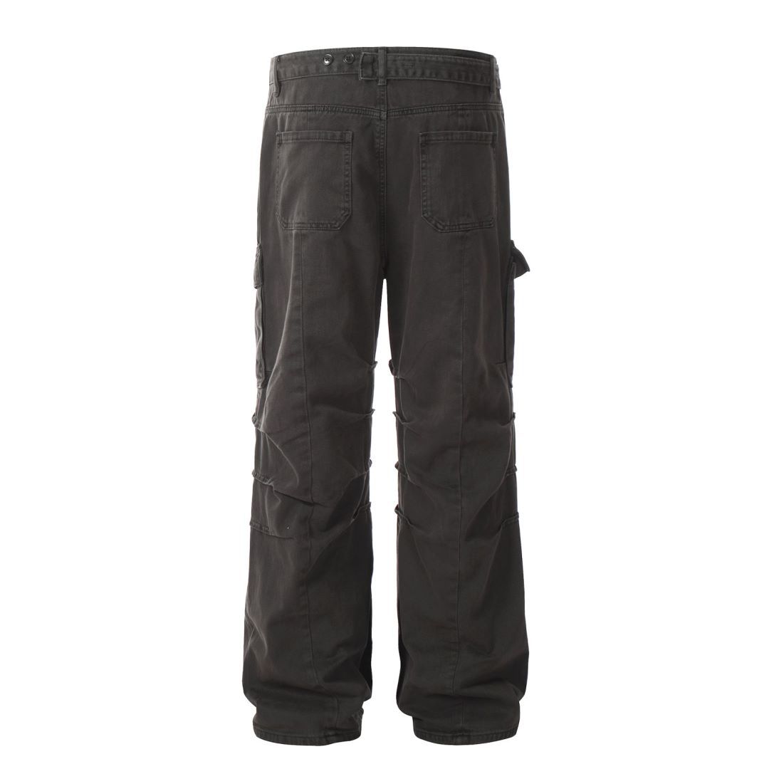 Distressed Work Pants with Pleated and Loose Fit for Men and Women