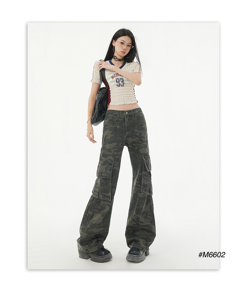 Women's Camouflage Flared Jeans Loose Hip Hop Trumpet Work Pants