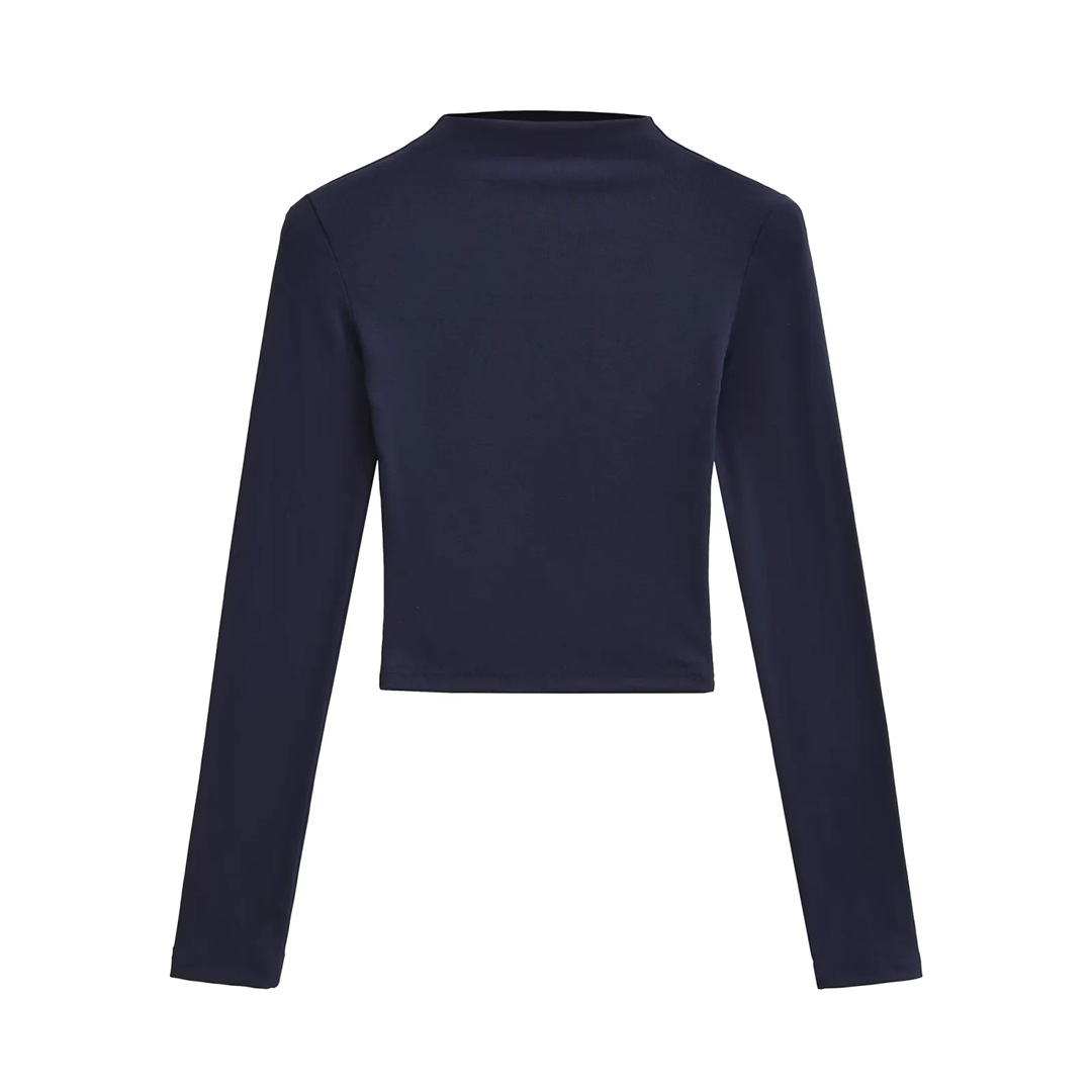 Slim Plain Mock Turtleneck Long Sleeve Belly Tee