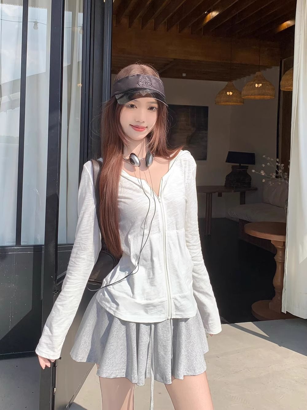 Cream Korean-Japanese Cardigan UV Hood Jacket