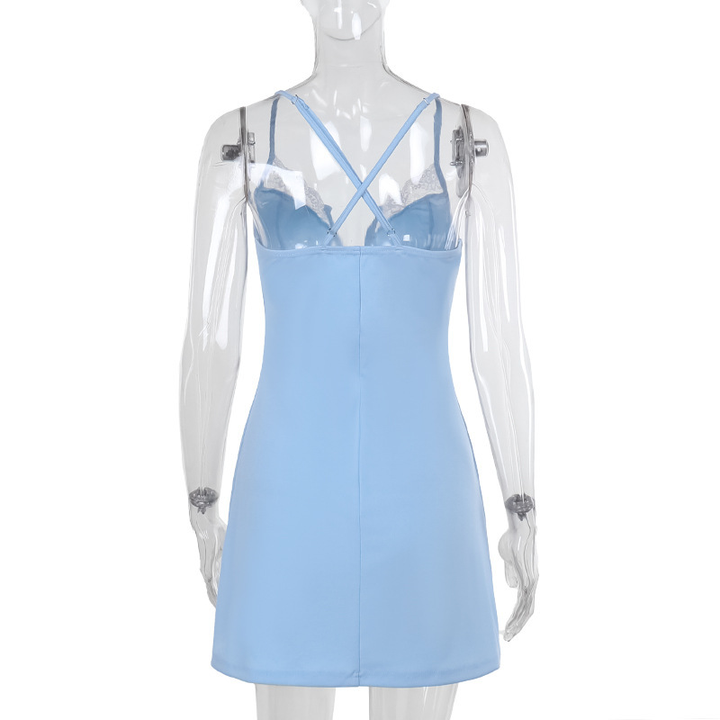 Sleeveless Short Plunging Polyester Dress