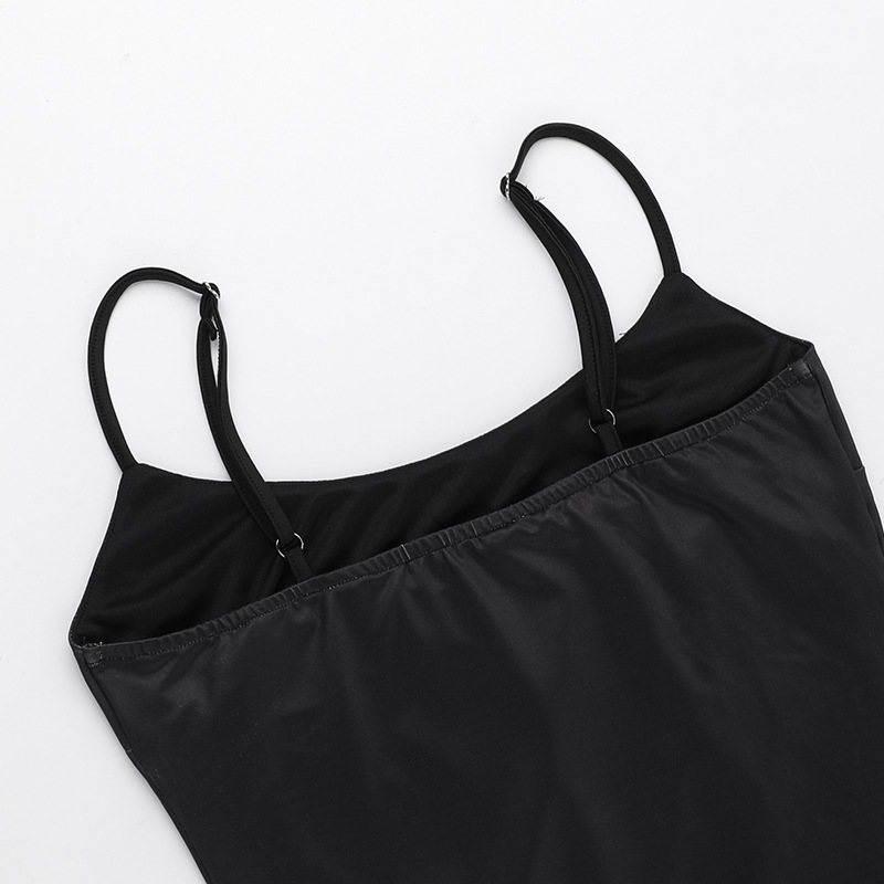 U-Neck Sleeveless Patterned Strap Stretch Skirt