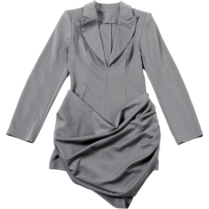 Plunging Neckline Fitted Nipped-In Polyester Dress