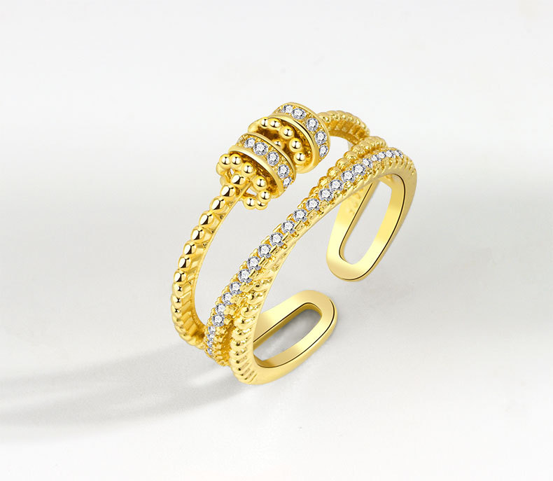 New Zircon Transfer Open Ring Women's Multilayer Cross Ring Rotating Ring ins Style
