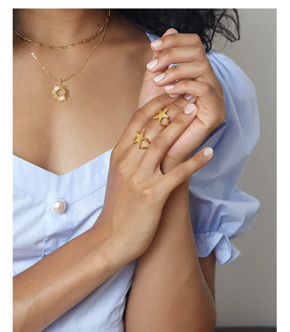 Star Rings For Women Trendy Stainless Steel Geometric Ring Personality Fashion Jewelry