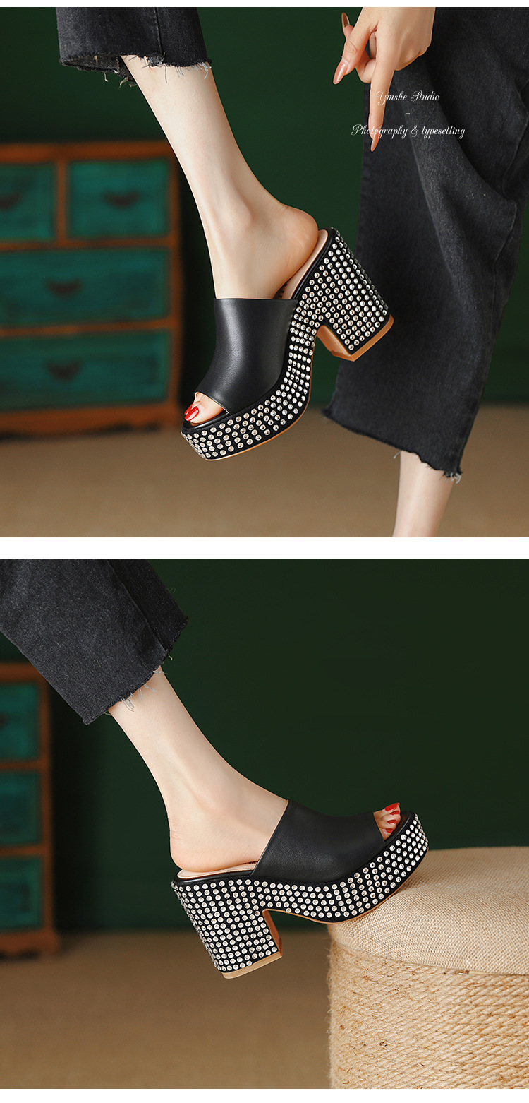 Summer New Waterproof Platform Thick Sole High Heels Shoes Thick Heels Fish Mouth Fashion Shoe Toe Layer Cowhide Water