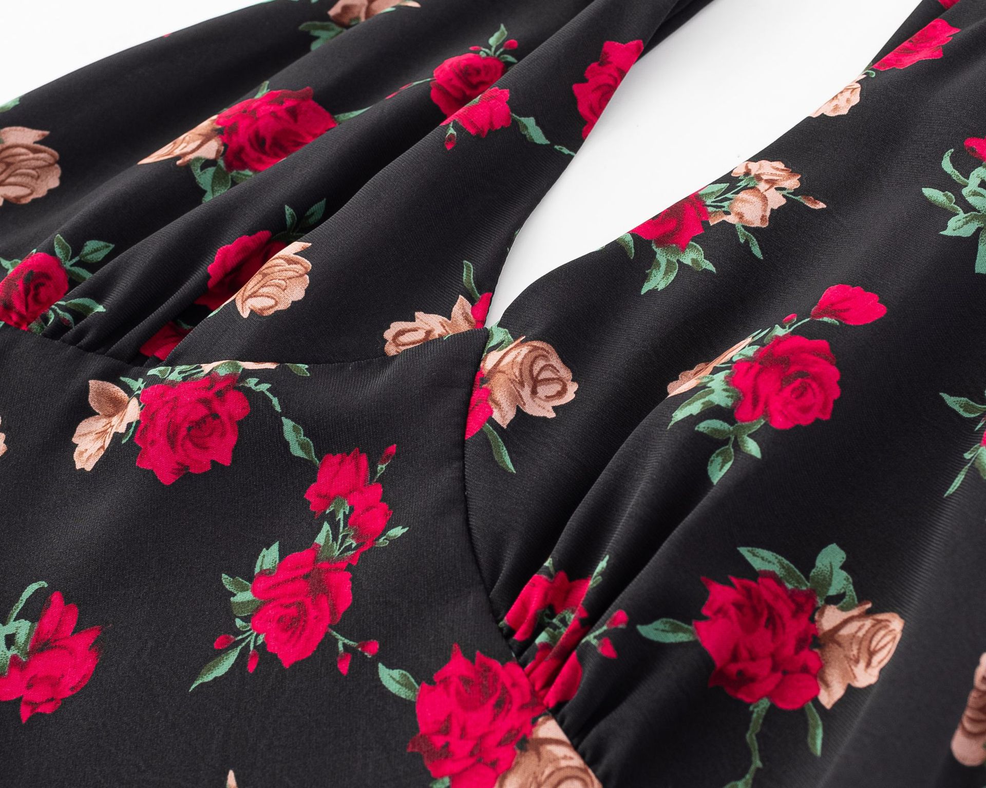 Tie-Shoulder Black Base Printed Long Dress