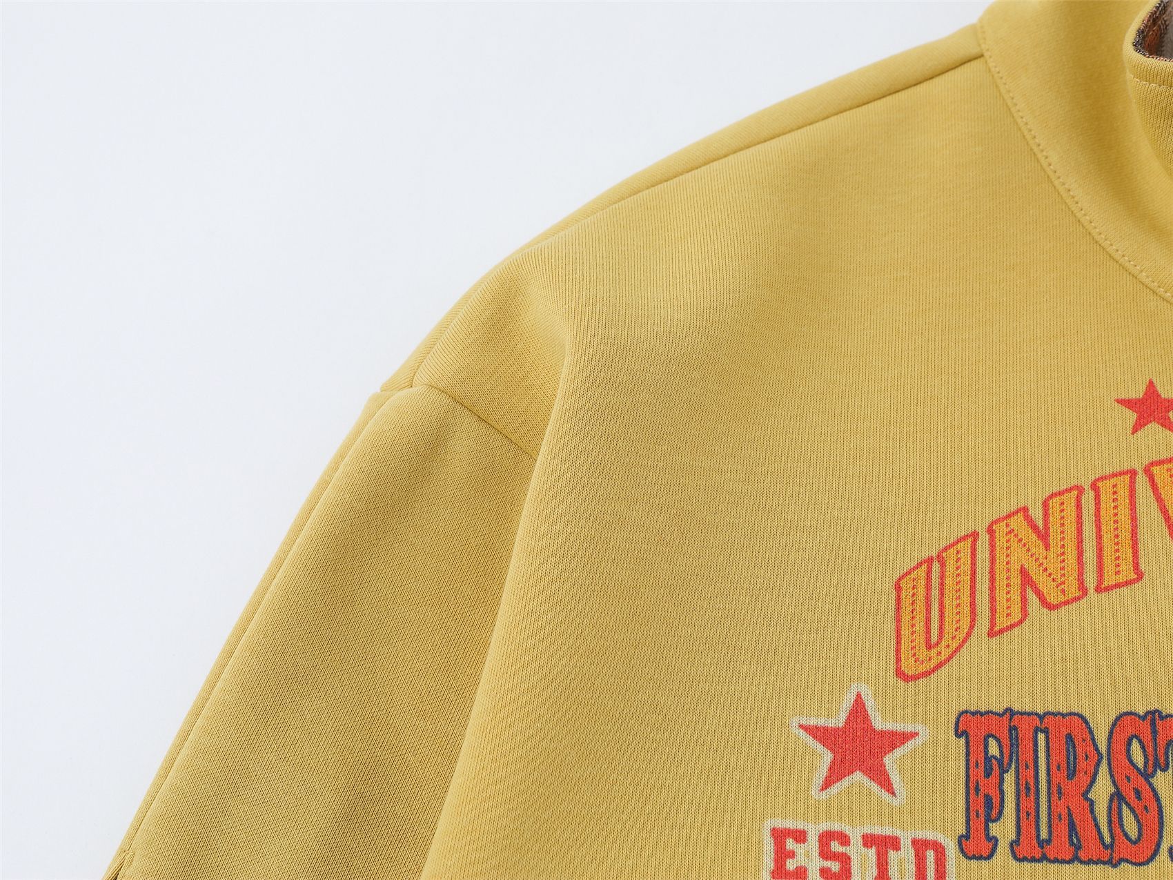 Cotton Retro Graphic Mock Neck Relaxed Sweatshirt