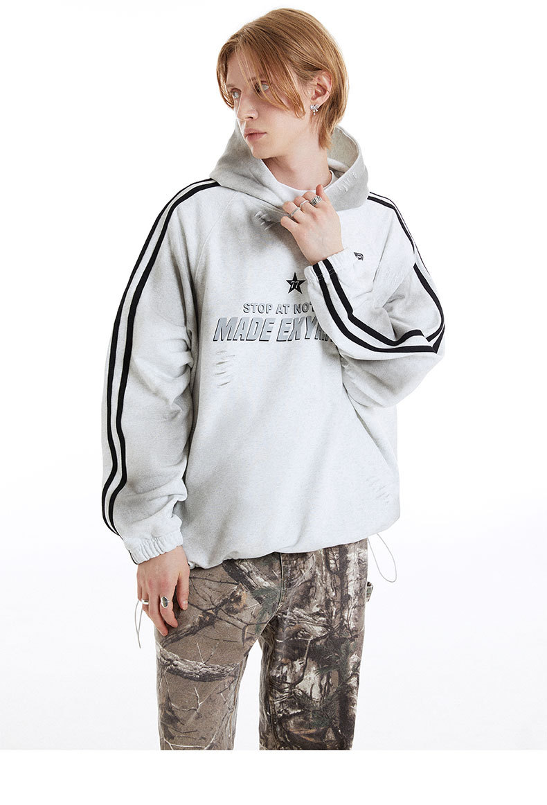 Oversized Distressed Letter Print Hoodie