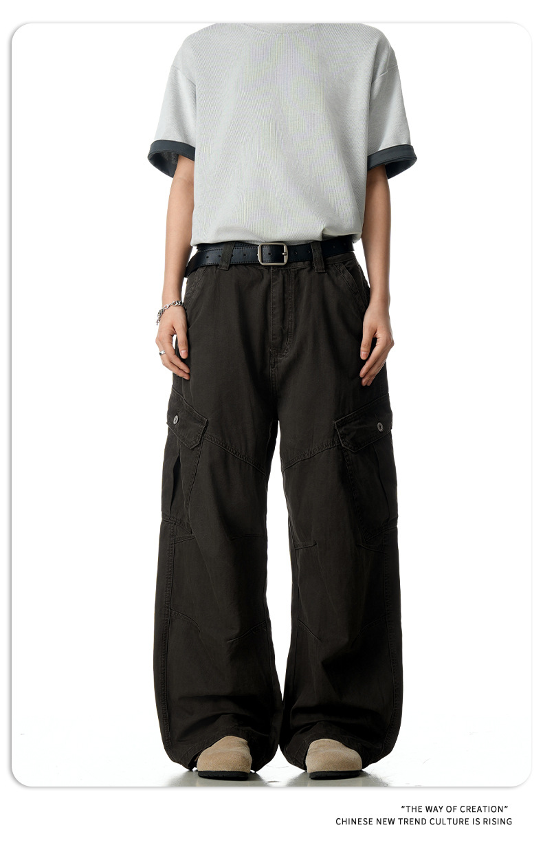 Multiple Pockets Designed Slimming Loose Fit Wide-Leg Tapered Pants