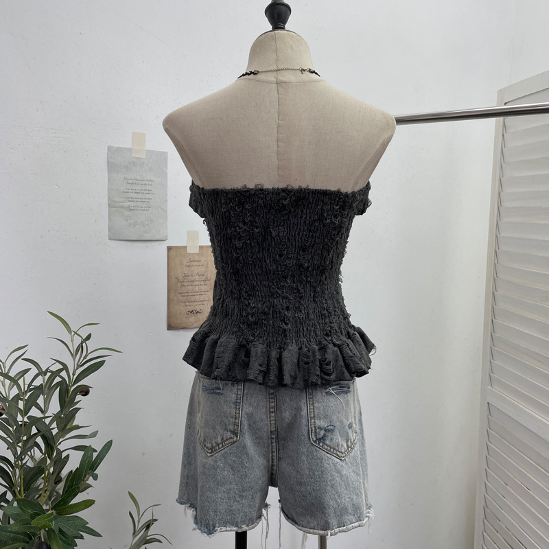 Ombre Asymmetrical Distressed Frilled Bandeau Vest