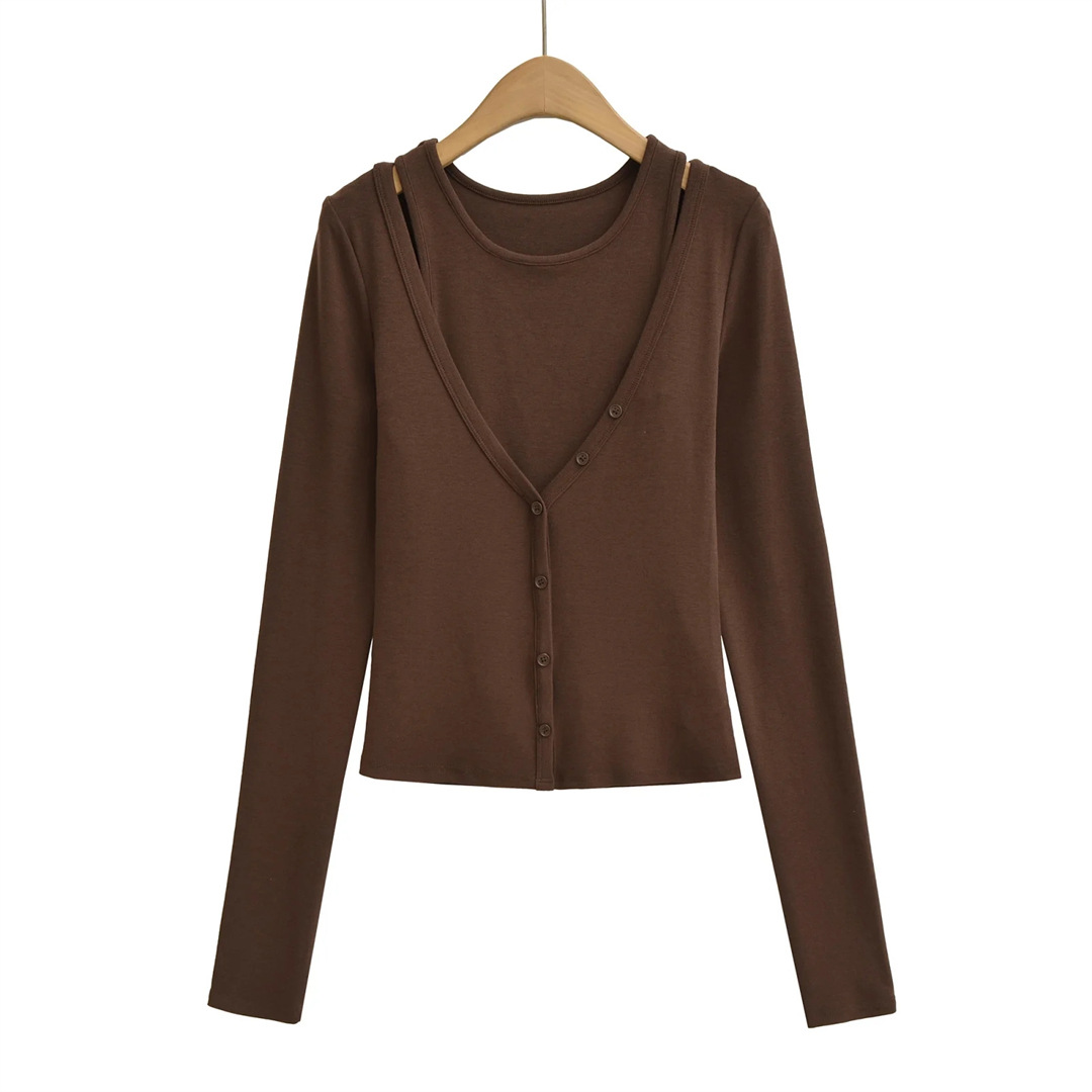 Vintage Cocoa Camisole and Cropped Cardigan Ensemble