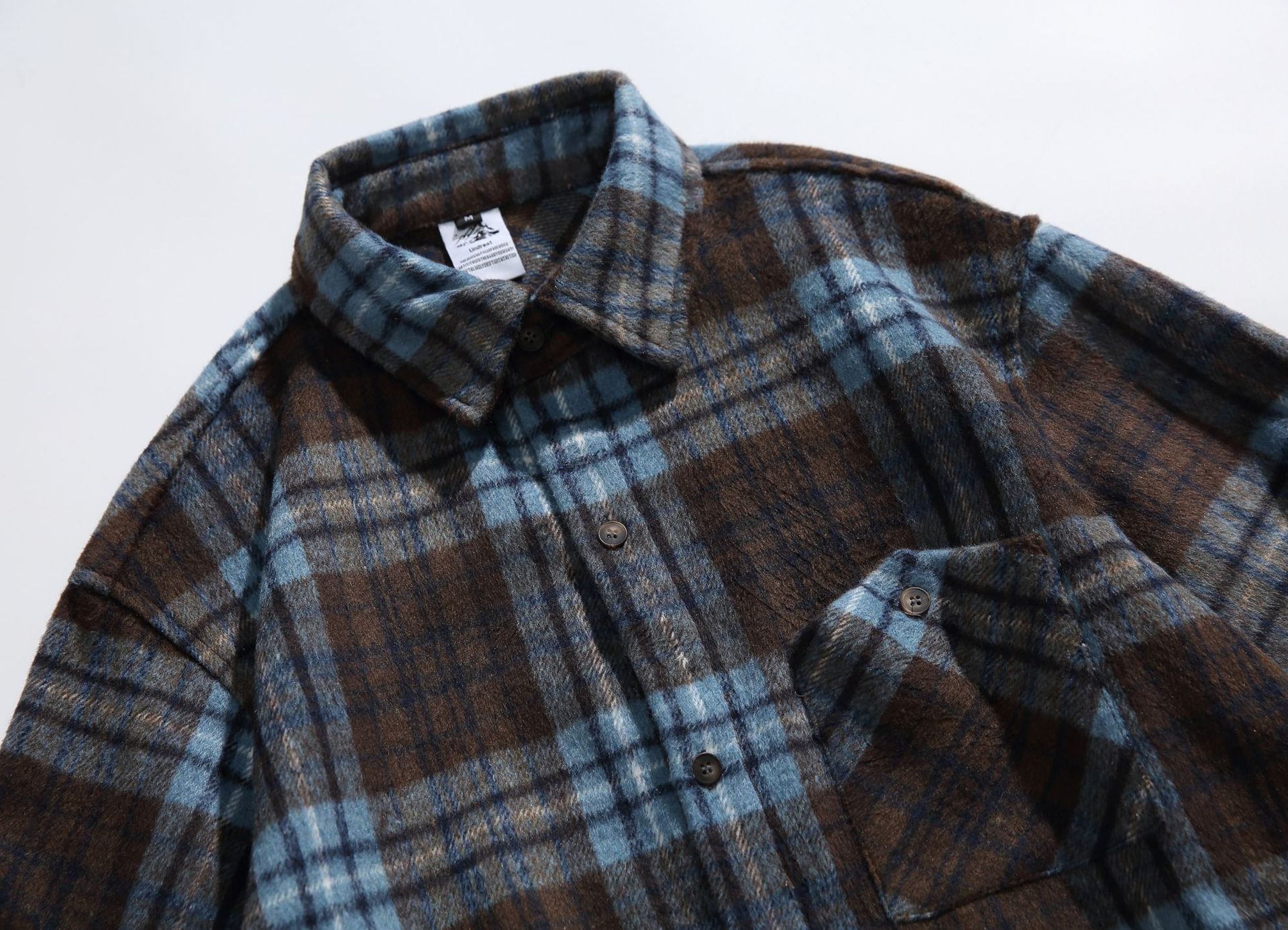 Oversized Two-Tone Checkered Polyester Appliqué Shirt