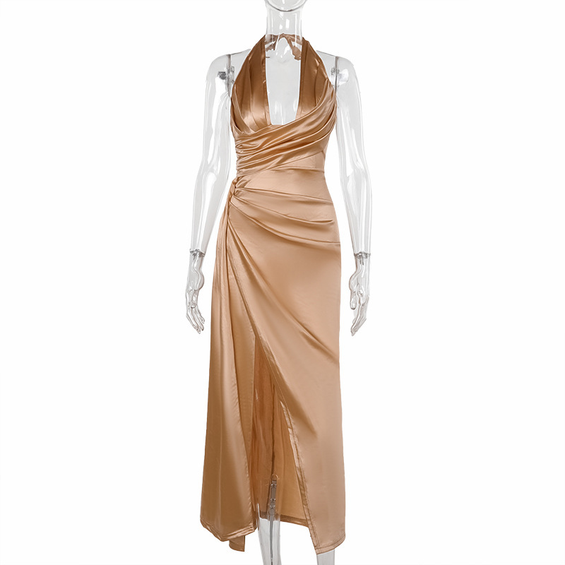 Slim Hanging Neck Gathered Dress