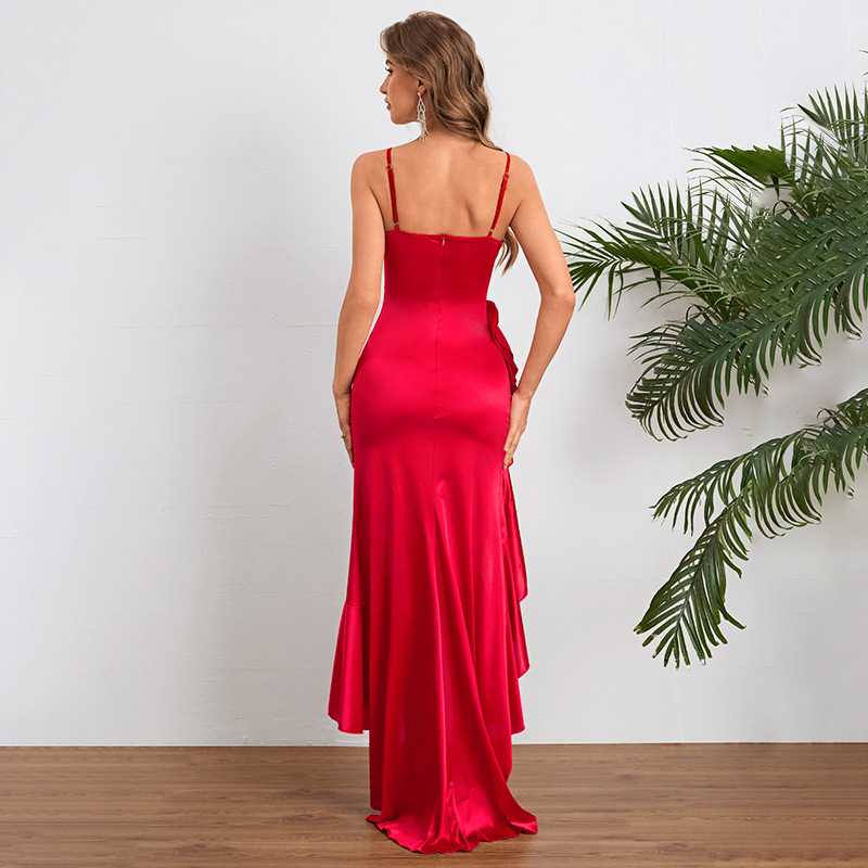 One-Shoulder Sleeveless Flounced Hem Polyester Spandex Dress
