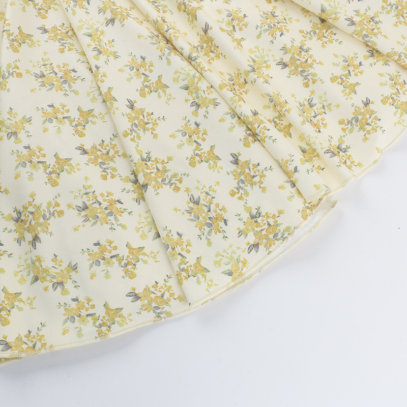 A-Line High Waist Short-Sleeve V Neck Botanical Dress