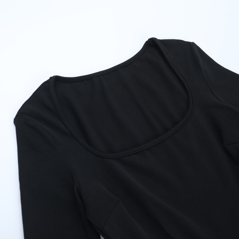 Fitted Long Sleeve Square Neck Knit Mini Dress