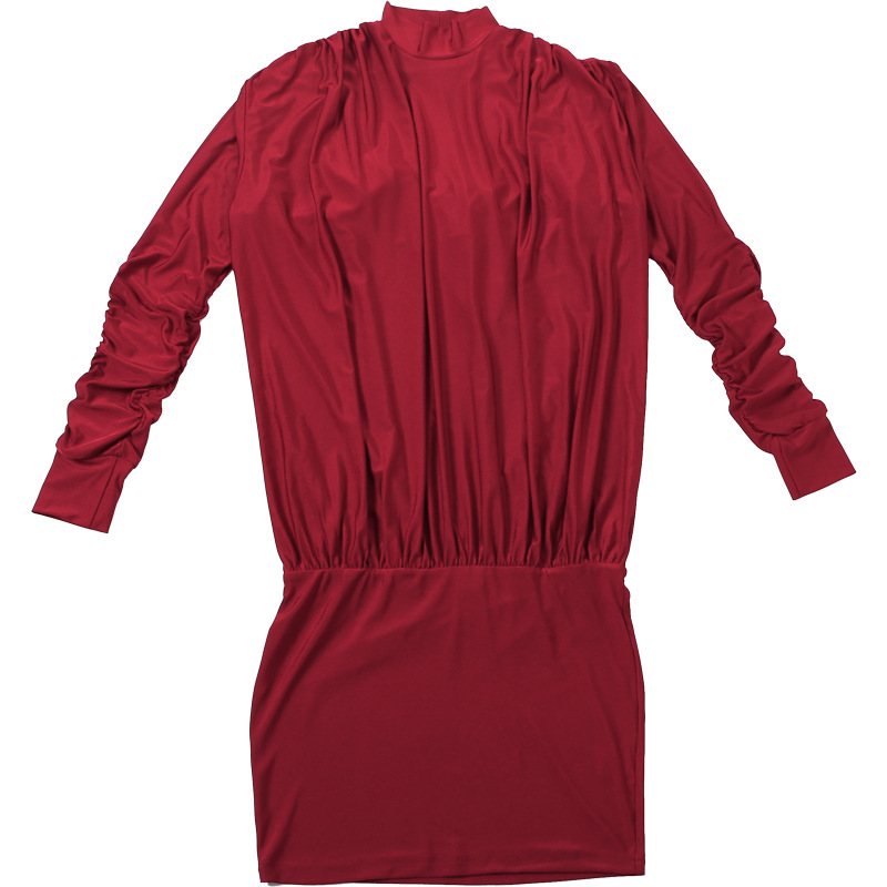 Plain Open Back Bodycon Turtleneck Full Sleeve Dress