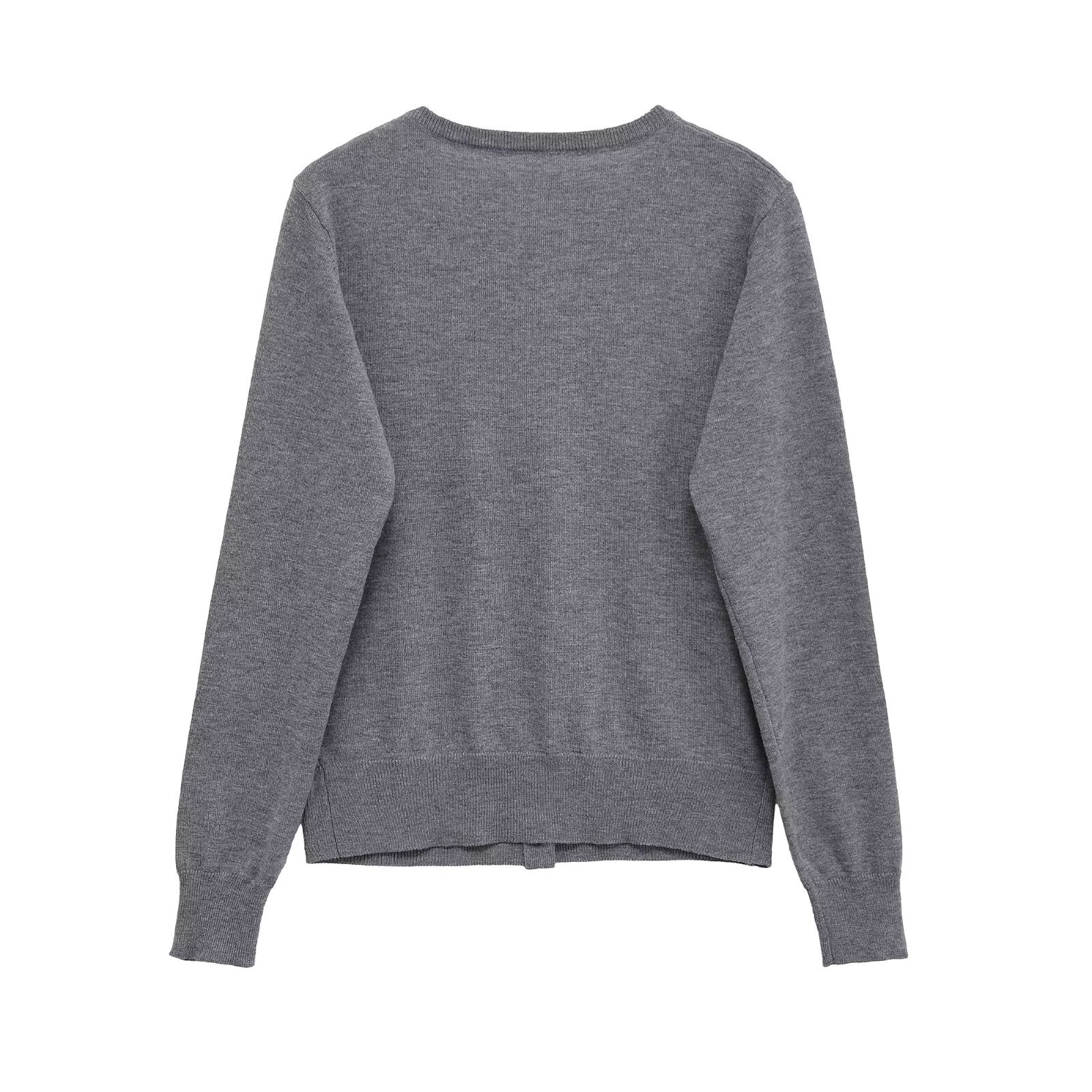 Solid color round neck flat needle jacket