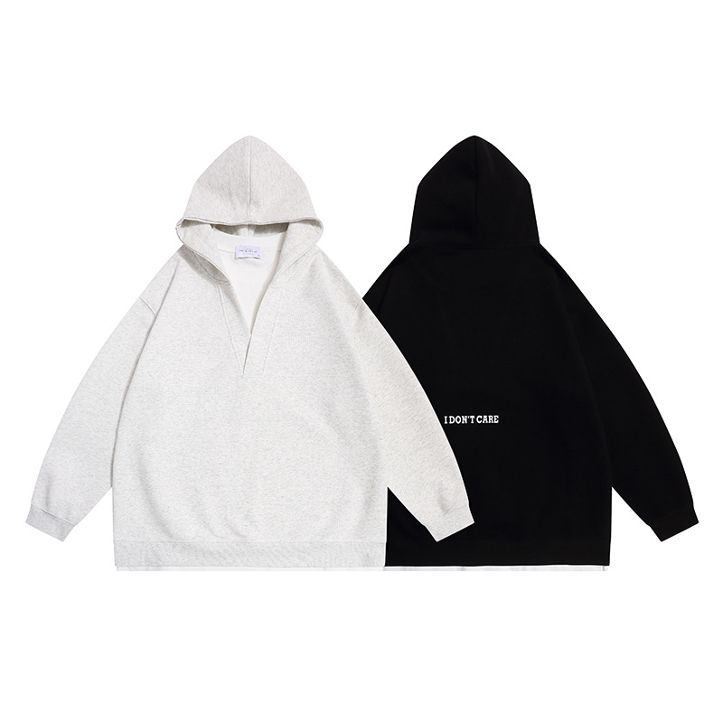 Letter Print Oversized Hooded Sweatshirt with Deep V-Neck