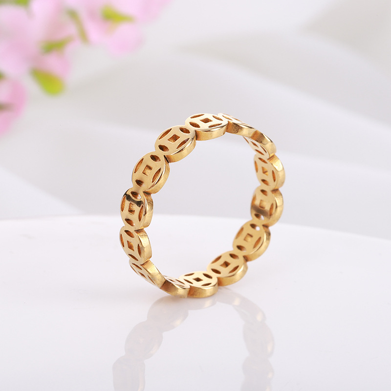 Vintage Titanium Steel Copper Coin Ring Stainless Steel Money Making Ring 18k Gold Index Finger Male And Female Tail Ring
