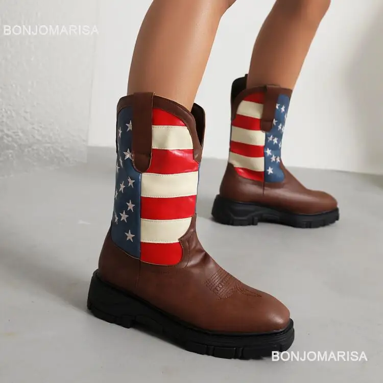 Cowboy Boots For Women Ankle Western Boots Cowgirls Rivet Star Design Fashion Block High Heeled Shoes Pointed Toe
