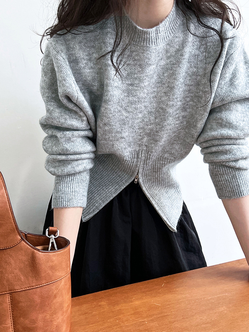 Korean Solid Long Sleeve Loose Crew Sweater