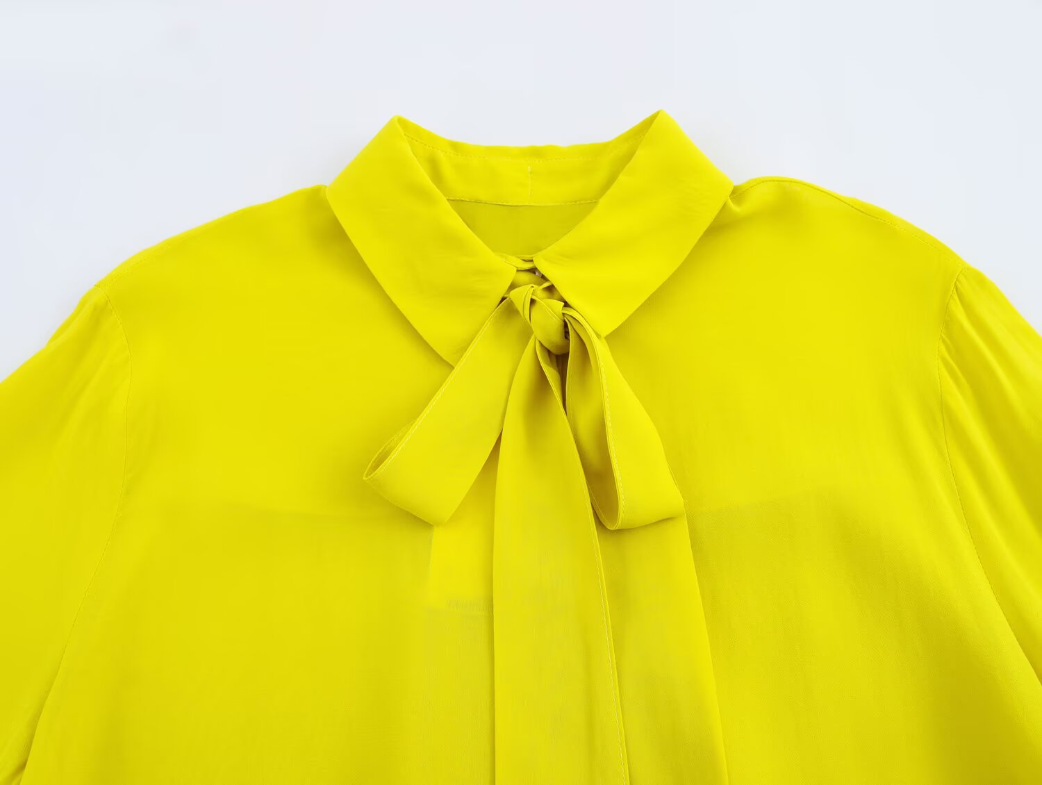 European Long Sleeve Drop Shoulder Ribbon Knot Blouse