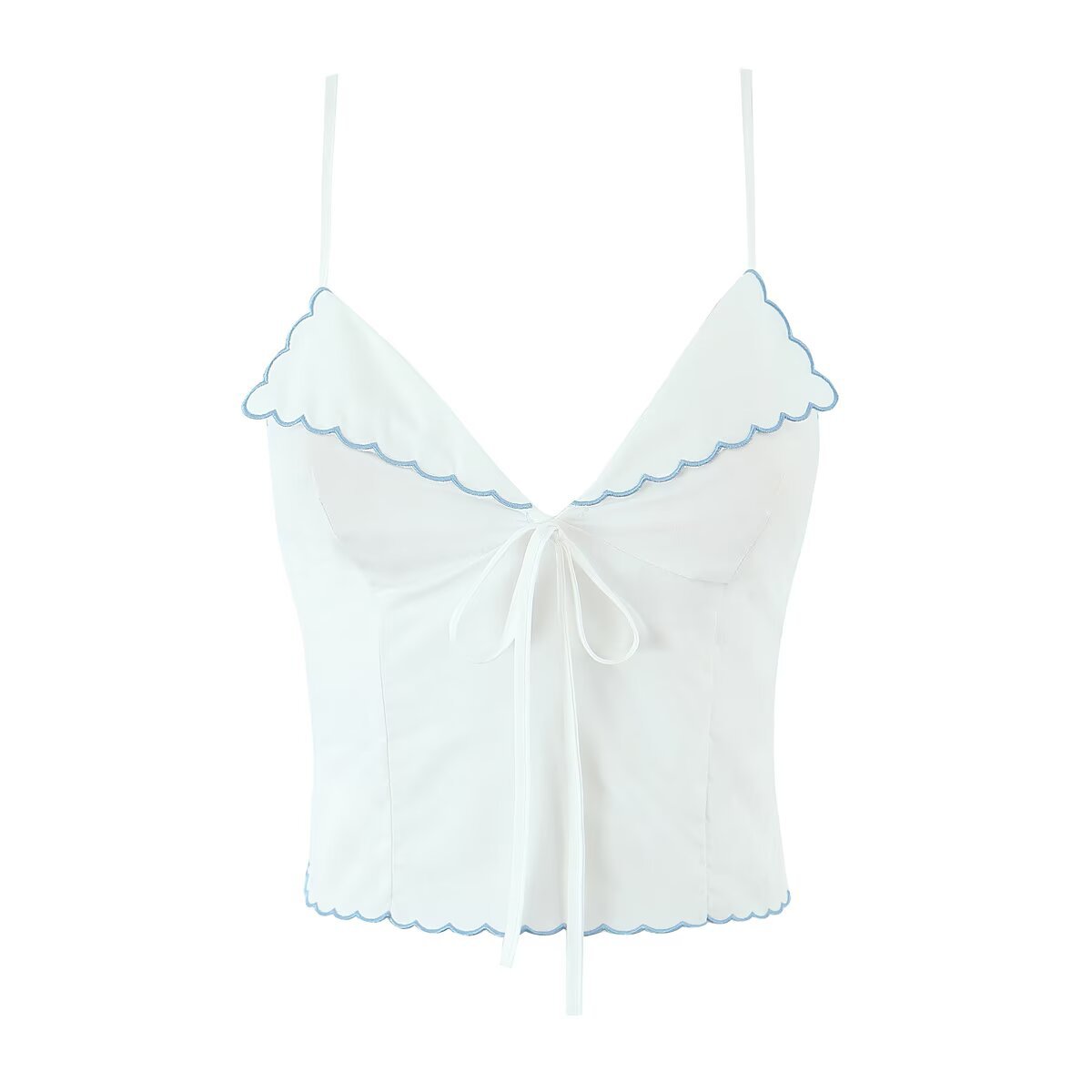 Ladies Sleeveless Deep Plunge Tie Front Embellished Cami