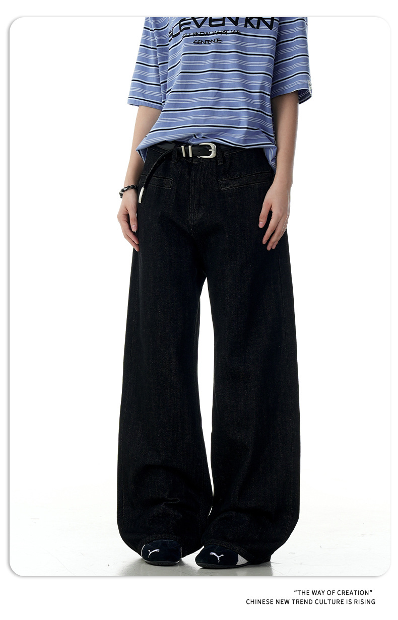Red Edge Black Original Jeans Unisex Simple A-Line Straight Loose Long Pants