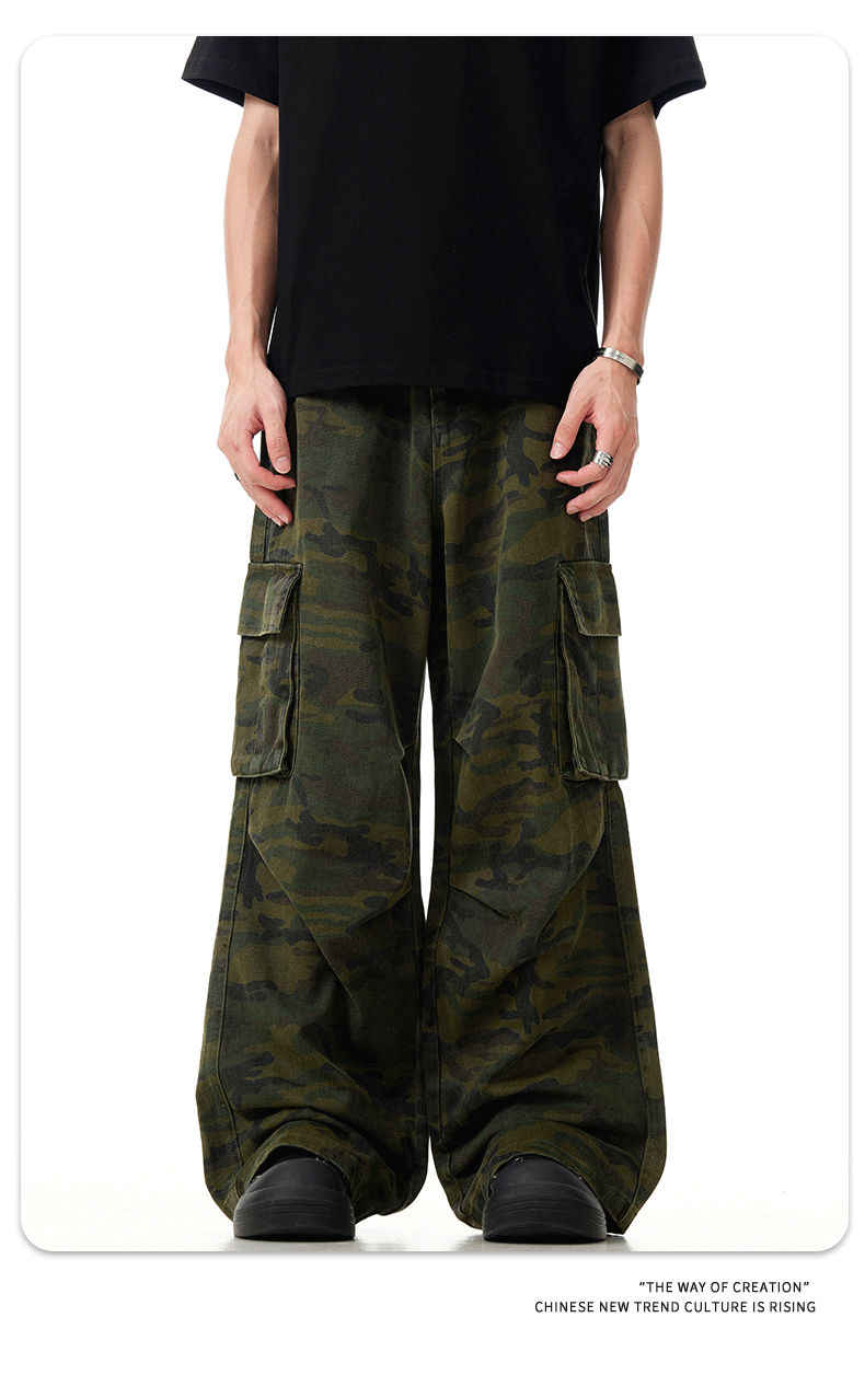 Streetwear Loose Fit with Multiple Pockets Slimming Straight Leg Wide-leg Long Pants
