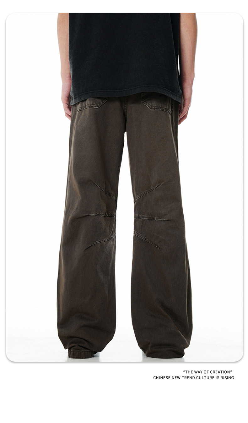Three-Dimensional Vintage Washed Look Slimming Trendy Pile Straight Leg Casual Long Pants