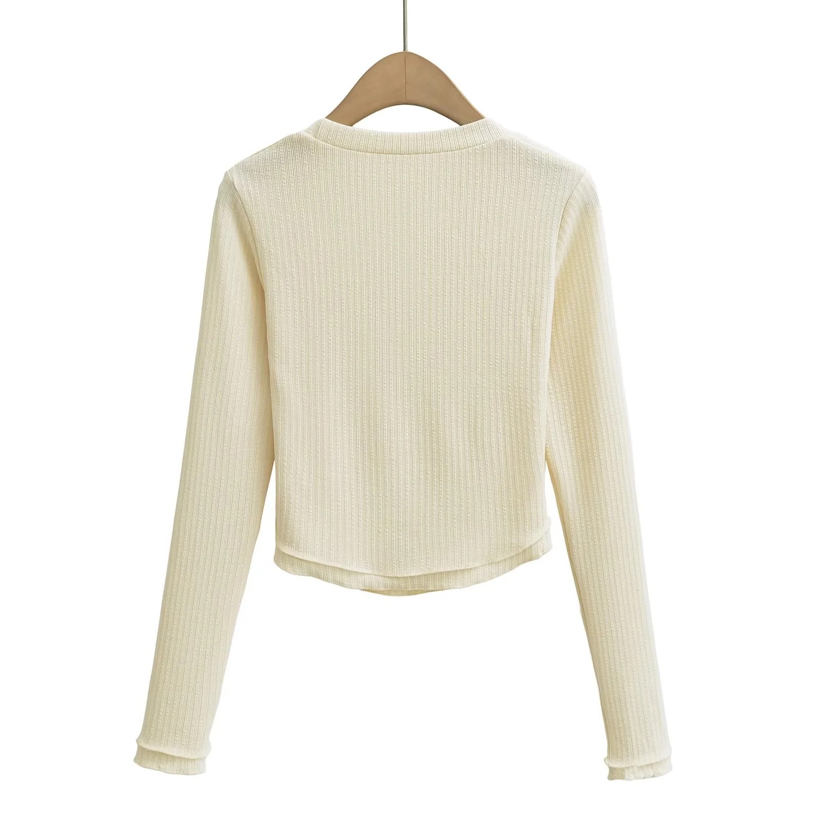 Cotton Crew Collar Full Sleeve Fitted Ribbon T-Shirt