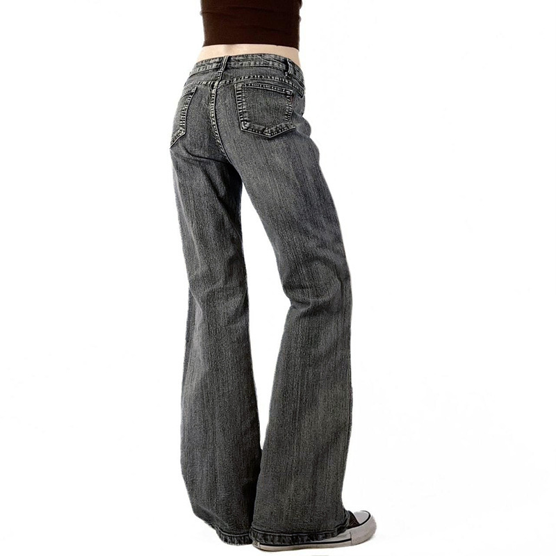 Bead embroidery floral design for vintage washed micro flared jeans