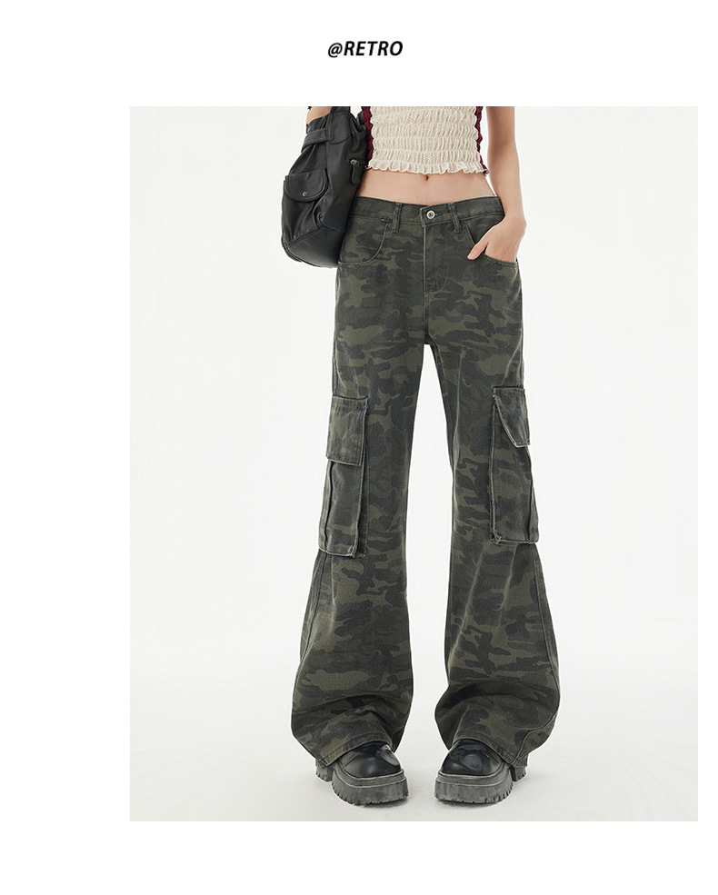 Women's Camouflage Flared Jeans Loose Hip Hop Trumpet Work Pants
