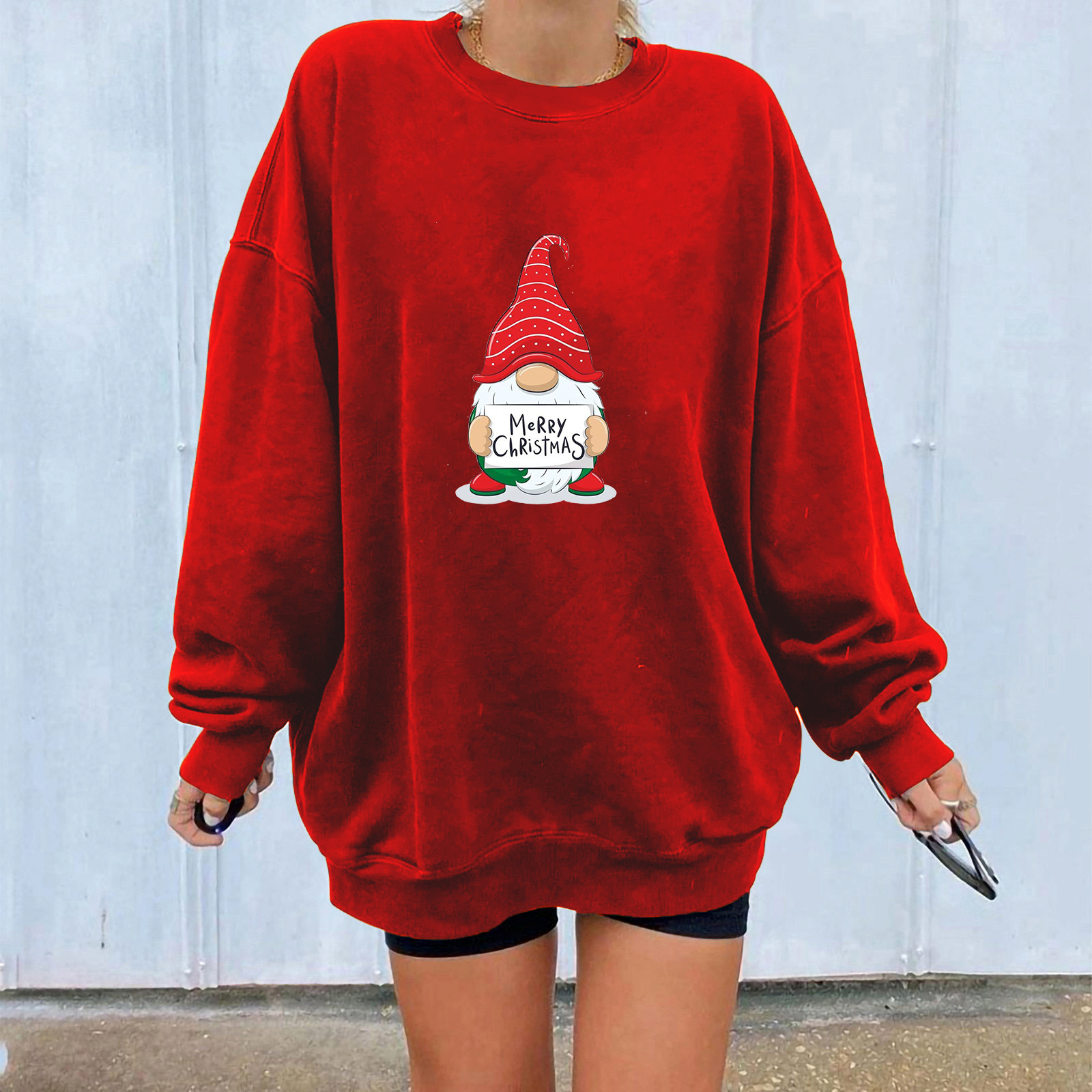 Ladies Japanese Korean Cotton Bardot Christmas Graphic Hoody