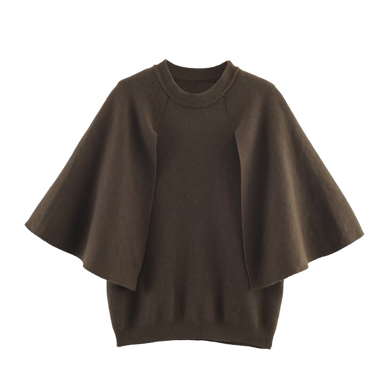 Polyester Plain Tiered Batwing Collarless Sweater