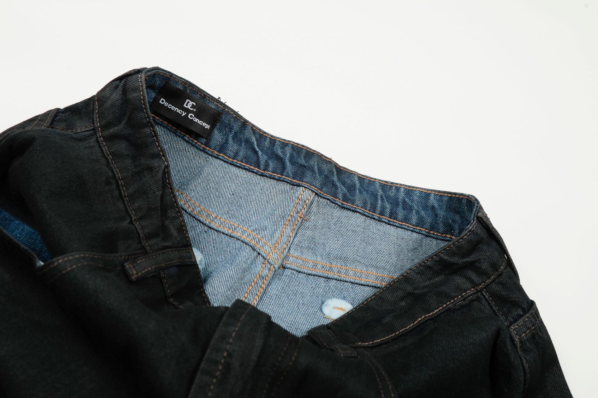 Street Retro High-End Waxed Black Craft Design Unisex Loose Dagger Cut Jeans