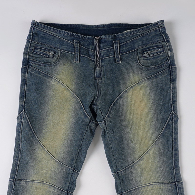 Split low waist straight leg small leg jeans