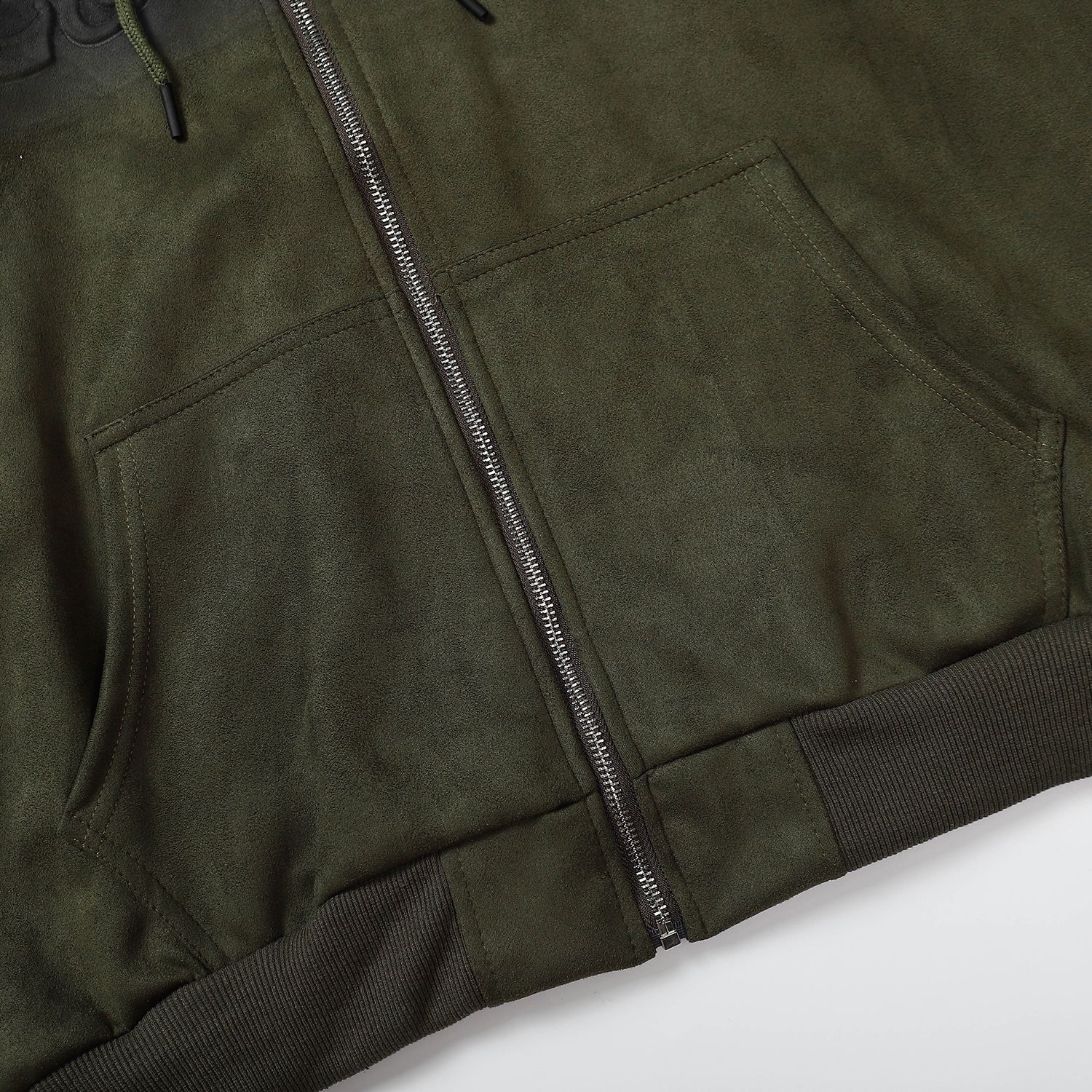 Alphabet embossed zipper jacket deerskin velvet hooded sweatshirt