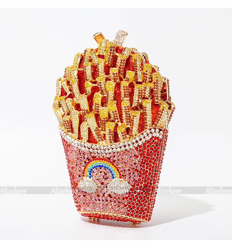 3D Chips Crystal Evening Clutch Bags Wedding Party Bridal Diamond Boutique Novelty Metal Purses And Handbags High Quality