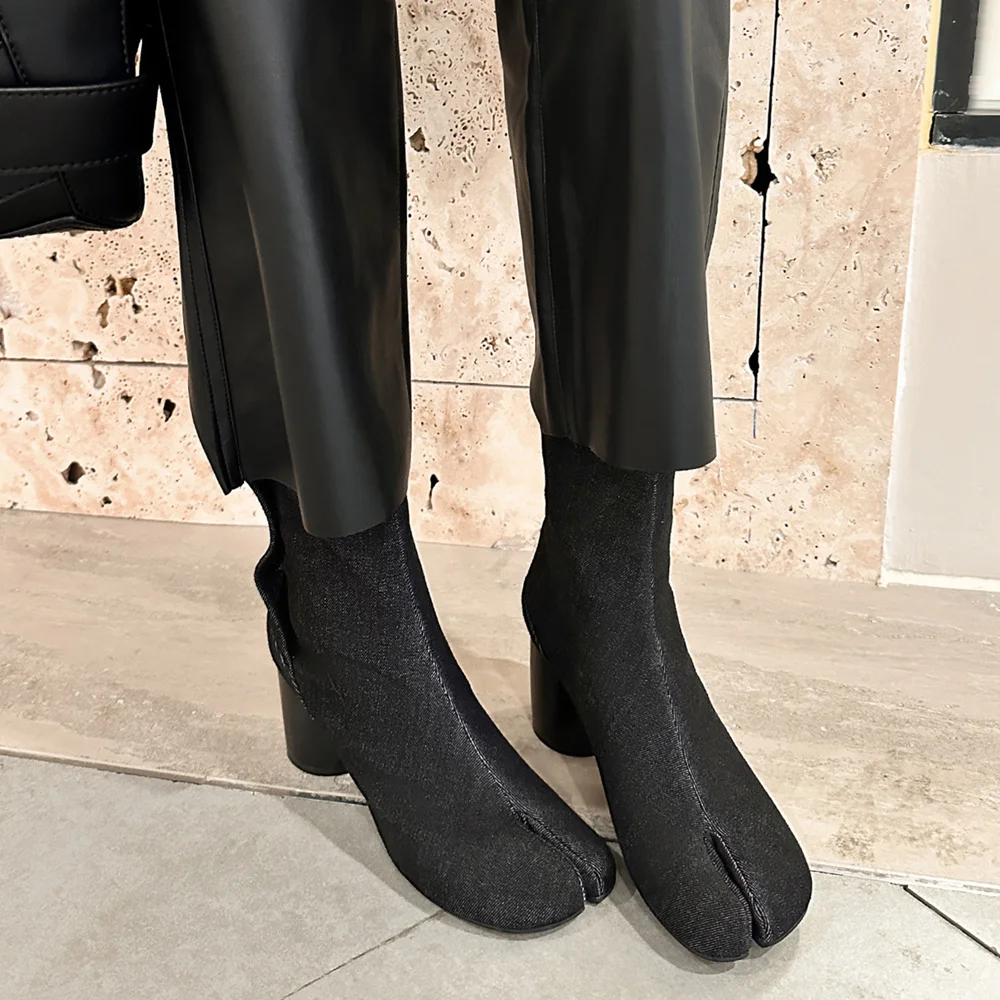 Classic Leather Pointed Toe Block Heel Boots