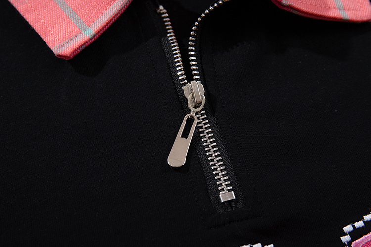 Classic Cotton Letter Lapel Zip Oversized T Shirt